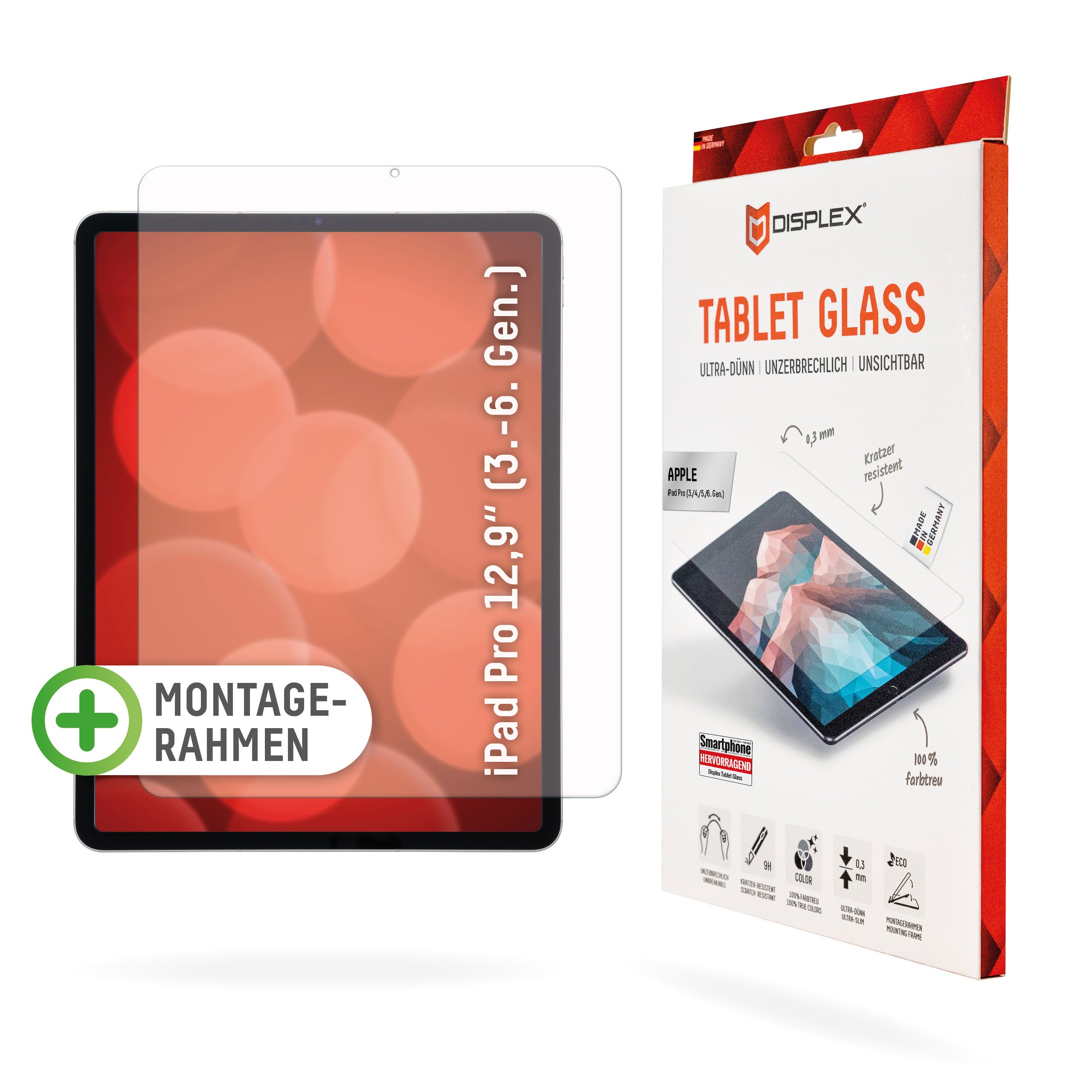 Displex Panzerglas für iPad Pro 12,9" (3.–6. Gen.) – 9H, Anti-Fingerprint