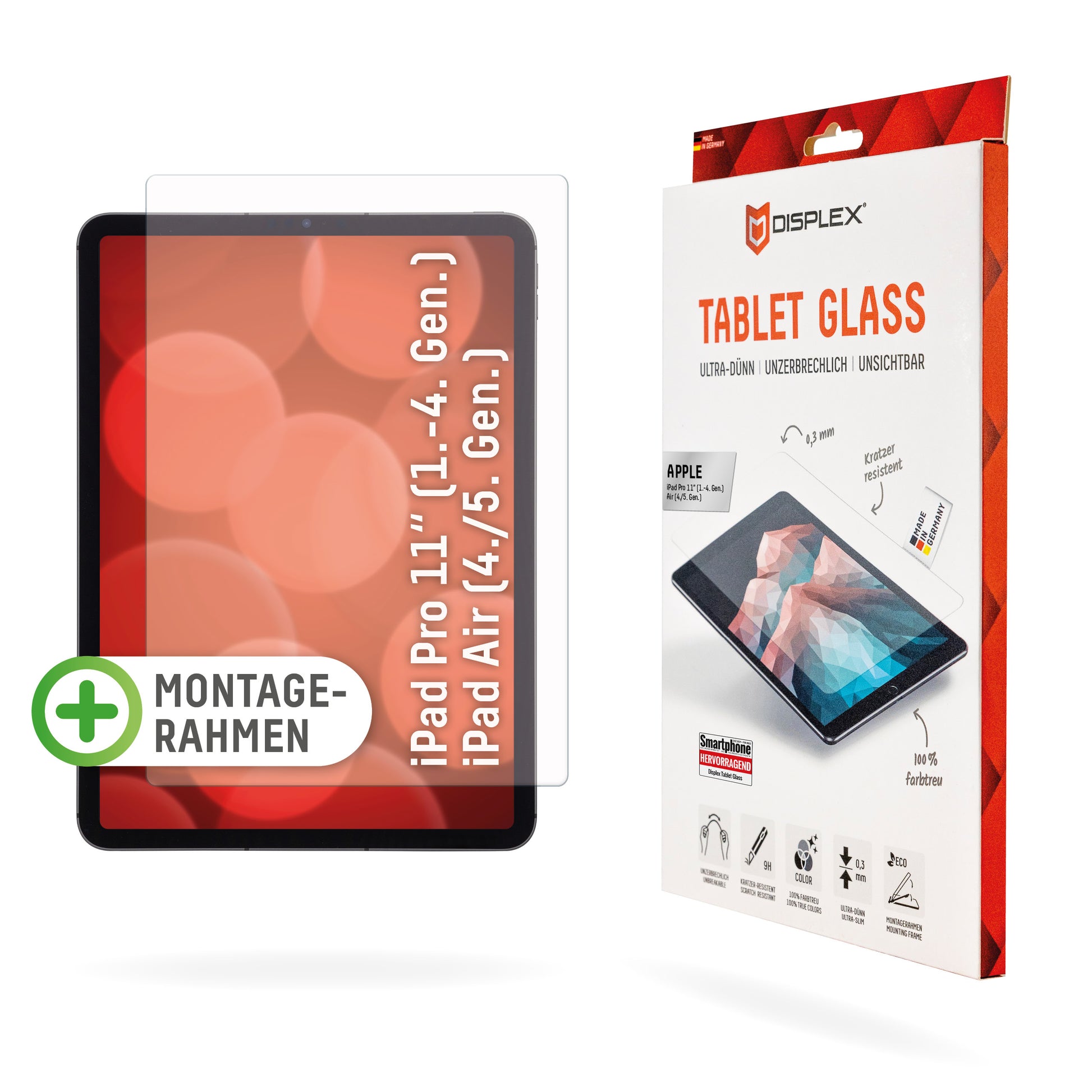 Displex Panzerglas für iPad Pro 11" (1.–4. Gen.), iPad Air 11" (4.–5. Gen.) – 9H, Anti-Fingerprint