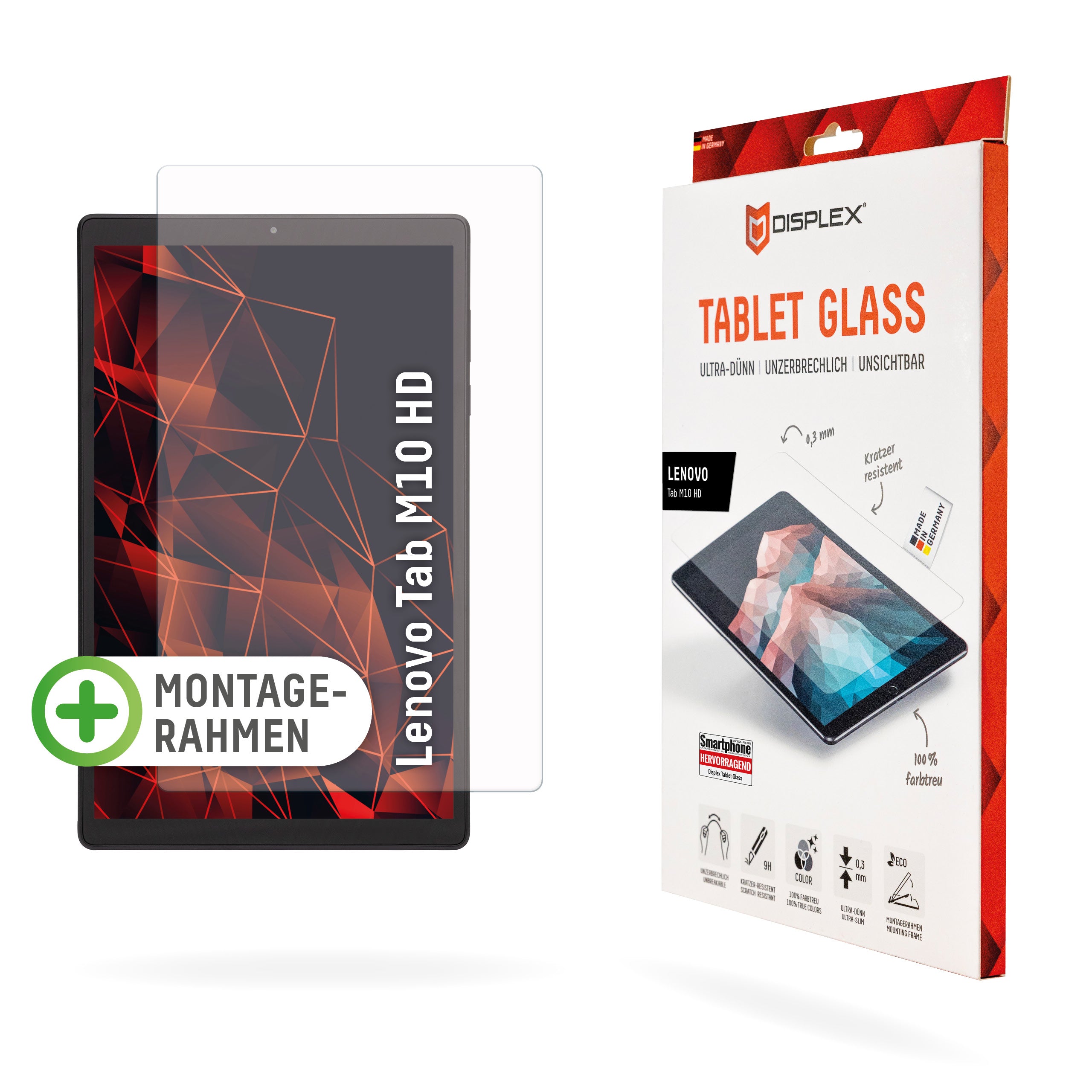 Displex Panzerglas für Lenovo Tab M10 HD 10,1" – 9H, Anti-Fingerprint