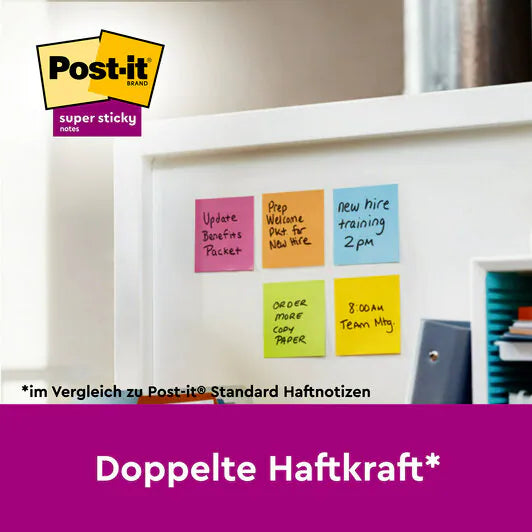 3M Post-it Super Sticky Haftnotizen – 127×76 mm – sortiert, 16×90 Blatt, PEFC