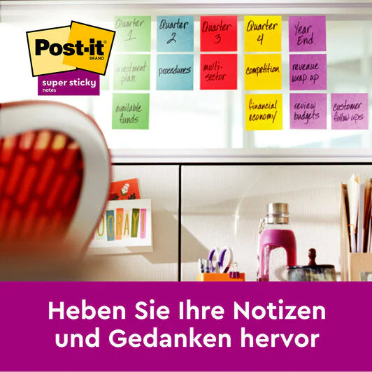 3M Post-it Super Sticky Haftnotizen – 127×76 mm – sortiert, 16×90 Blatt, PEFC