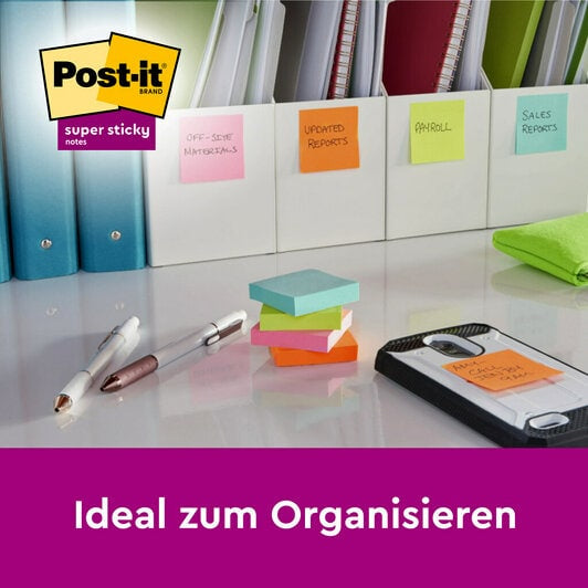 3M Post-it Super Sticky Haftnotizen – 127×76 mm – sortiert, 16×90 Blatt, PEFC