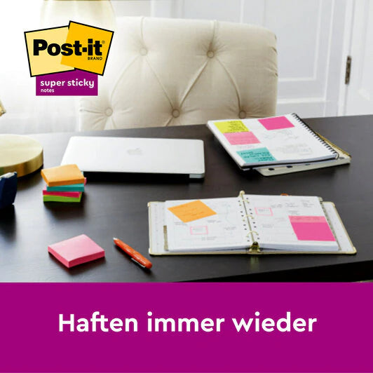 3M Post-it Super Sticky Haftnotizen – 127×76 mm – sortiert, 16×90 Blatt, PEFC