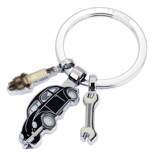 TROIKA Schlüsselanhänger VW Beetle – Metall, Schwarz/Silber, 40 × 67 mm