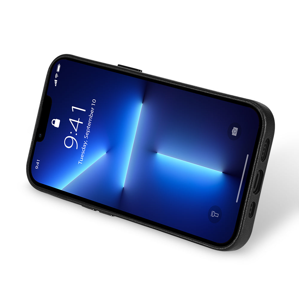 nevox StyleShell PRO Backcover – für Apple iPhone 15 Pro, MagSafe, Leder+Mikrofaser+PC, Schwarz