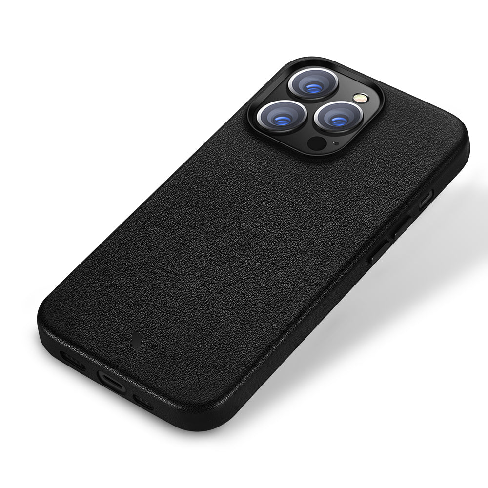 nevox StyleShell PRO Backcover – für Apple iPhone 15 Pro, MagSafe, Leder+Mikrofaser+PC, Schwarz