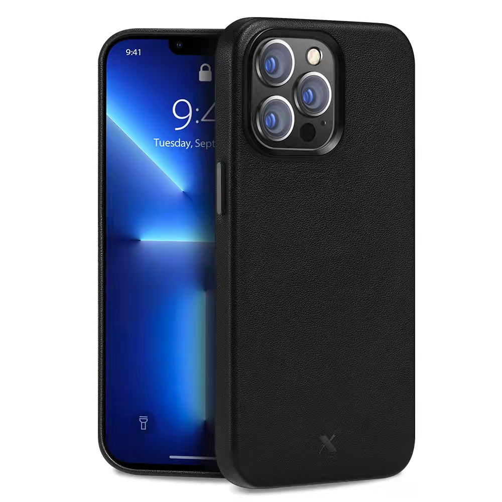 nevox StyleShell PRO Backcover – für Apple iPhone 15 Pro, MagSafe, Leder+Mikrofaser+PC, Schwarz