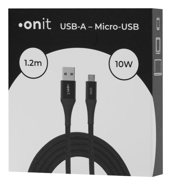 ONIT USB-A auf Micro-USB-B Kabel – USB 2.0 (480 Mbit/s) – 1,2 m – PD 10 W – Textilmantel, Magnetisch abgeschirmt