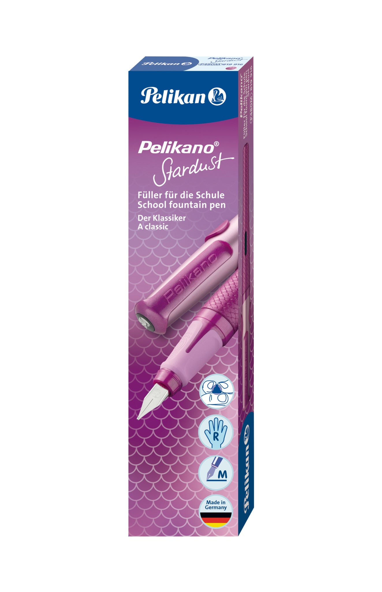 Pelikano Stardust – Federspitze M – für Rechtshänder – Lila, Blau – Patronen