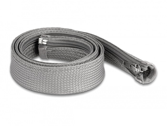 DeLOCK Kabelschlauch, Ø 30 mm × 1 m, Reissverschluss, wiederverwendbar – grau