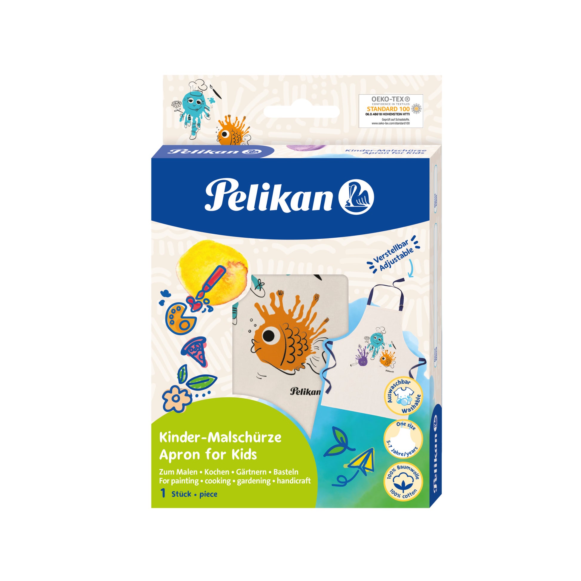 Pelikan Schürze, Malschürze – für Kinder 5–7 Jahre – Baumwolle, Mehrfarbig