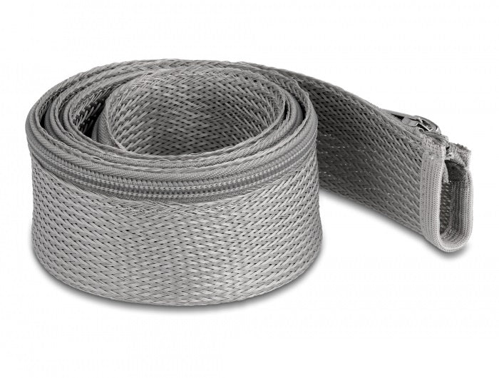 DeLOCK Kabelschlauch, Ø 50 mm × 1 m, Wiederverwendbar, Reissverschluss – Grau