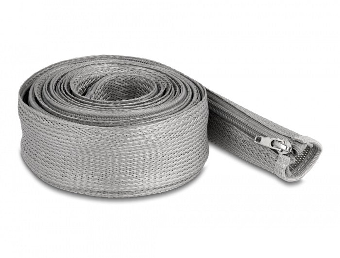 DeLOCK Kabelschlauch, Ø 50 mm × 3 m, Reissverschluss, wiederverwendbar, hitzebeständig (−50–150 °C) – Grau