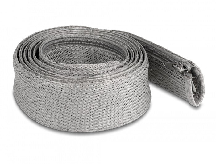 DeLOCK Kabelschlauch, Ø 50 mm × 2 m, Reissverschluss, hitzebeständig (−50 bis 150 °C) – Grau
