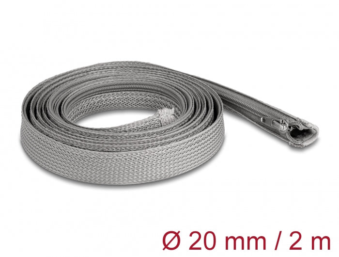 DeLOCK Kabelschlauch, Ø 20 mm × 2 m, wiederverwendbar, Reissverschluss – grau