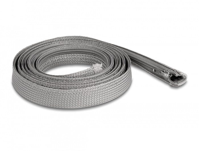 DeLOCK Kabelschlauch, Ø 20 mm × 2 m, wiederverwendbar, Reissverschluss – grau
