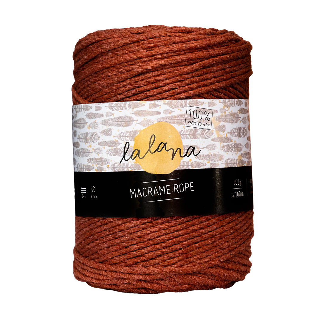 lalana Makramee-Kordel Rostbraun – Ø 2 mm, 500 g, 160 m, 80% Baumwolle/20% andere Fasern