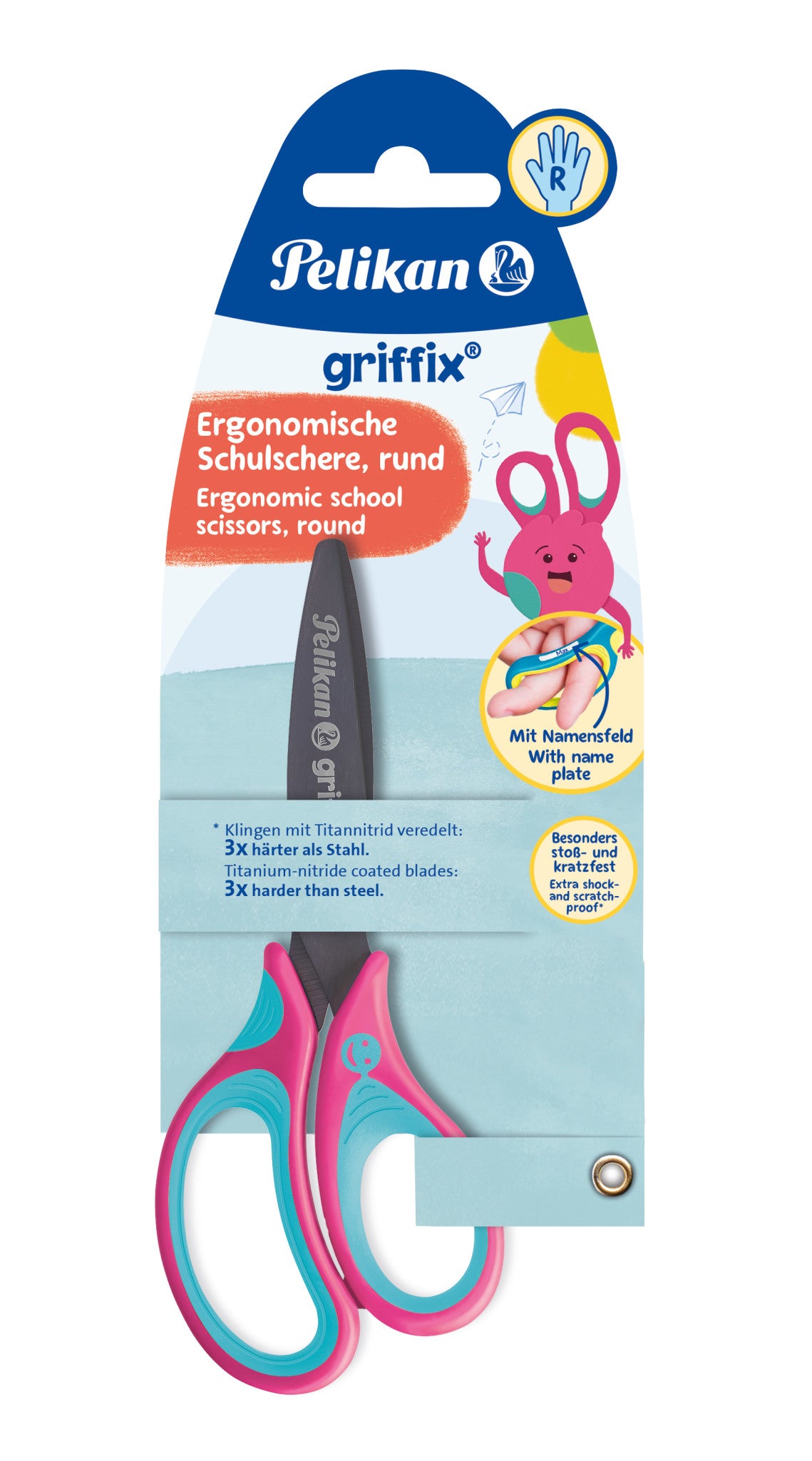 Pelikan Griffix Kinderschere, für Rechtshänder – Metall, Titannitrid-beschichtet, ergonomischer Griff, Pink