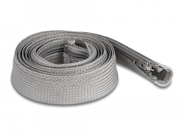 DeLOCK Kabelschlauch, Ø 30 mm × 2 m, Reissverschluss, wiederverwendbar, hitzebeständig -50 bis 150 °C – grau