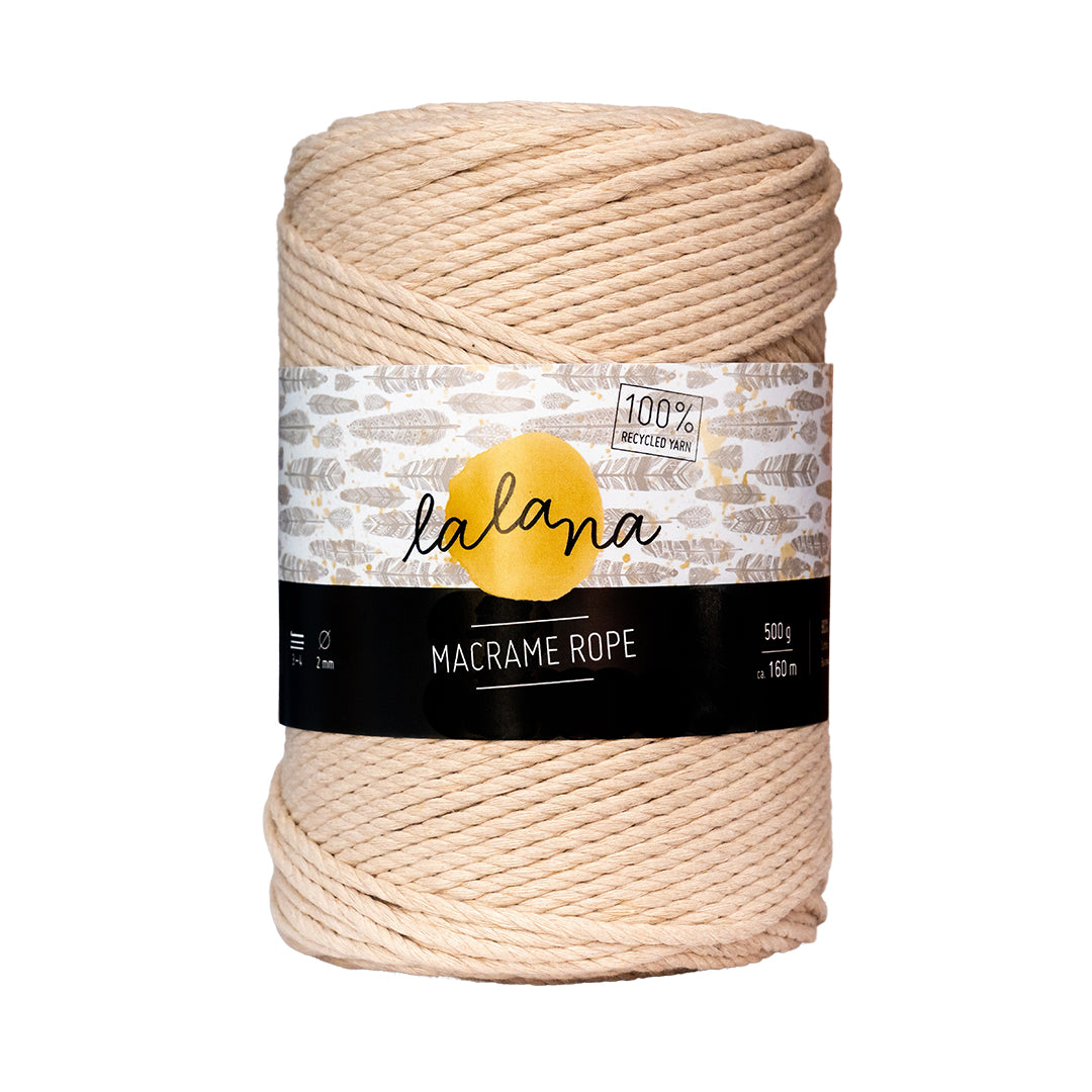 lalana Makramee-Kordel Beige – Ø 2 mm, 500 g, 160 m, 80% Baumwolle/20% andere Fasern