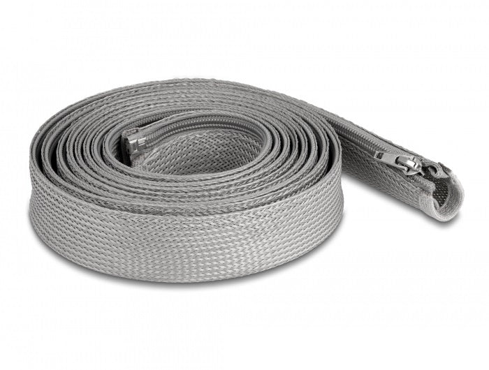 DeLOCK Kabelschlauch, Ø 30 mm × 3 m, Reissverschluss, hitzebeständig – grau