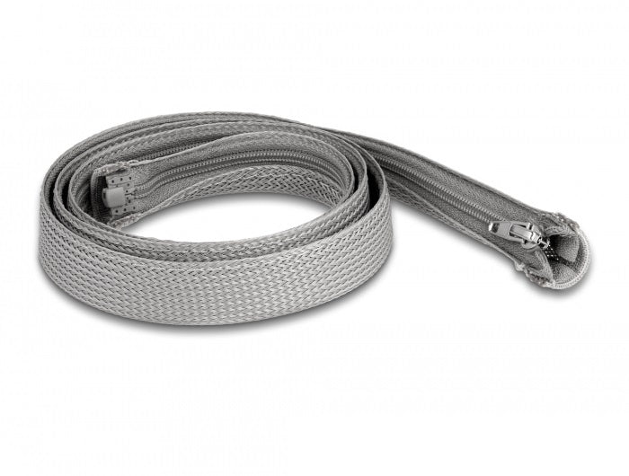 DeLOCK Kabelschlauch, Ø 20 mm × 1 m, mit Reissverschluss, wiederverwendbar, Betriebstemperatur −50–150 °C – grau