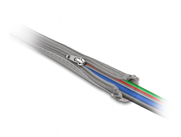 DeLOCK Kabelschlauch, Ø 20 mm × 1 m, mit Reissverschluss, wiederverwendbar, Betriebstemperatur −50–150 °C – grau
