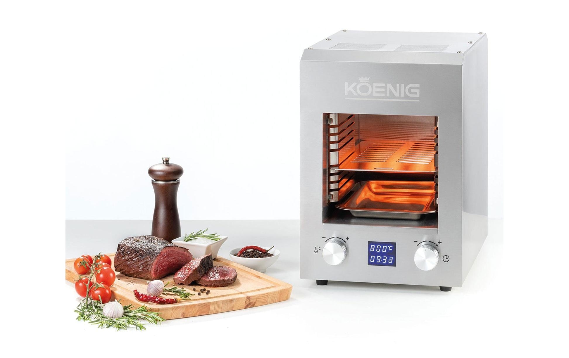 Koenig Elektrogrill B02308 – 2200 W, Kochfläche 18,5×30 cm, 1 Brenner – Silber