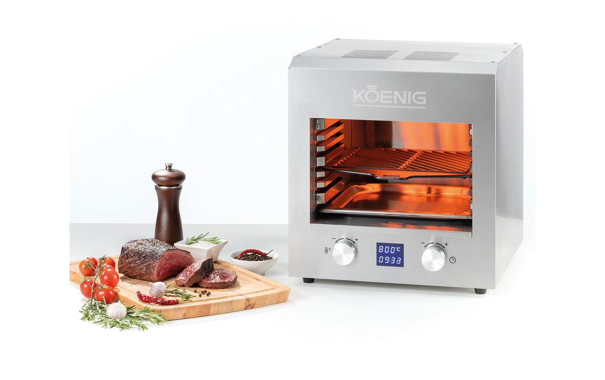 KOENIG Oberflächengrill B02308 – 2200 W, 27×30 cm Kochfläche, 1 Brenner – Silber