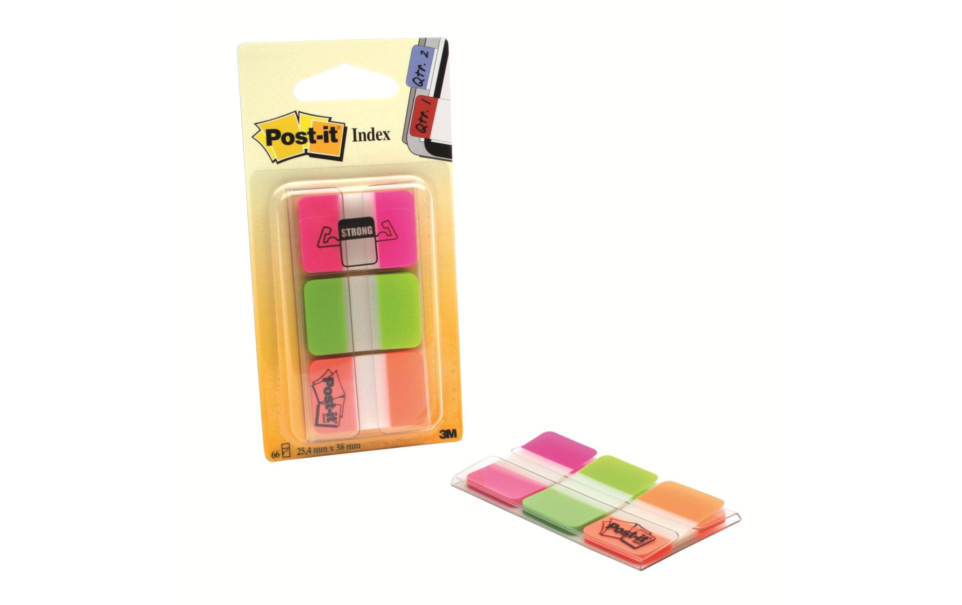 3M Post-it Index Strong Register – 25,4 × 38 mm, Kunststoff, farbig, unbedruckt, extra stark