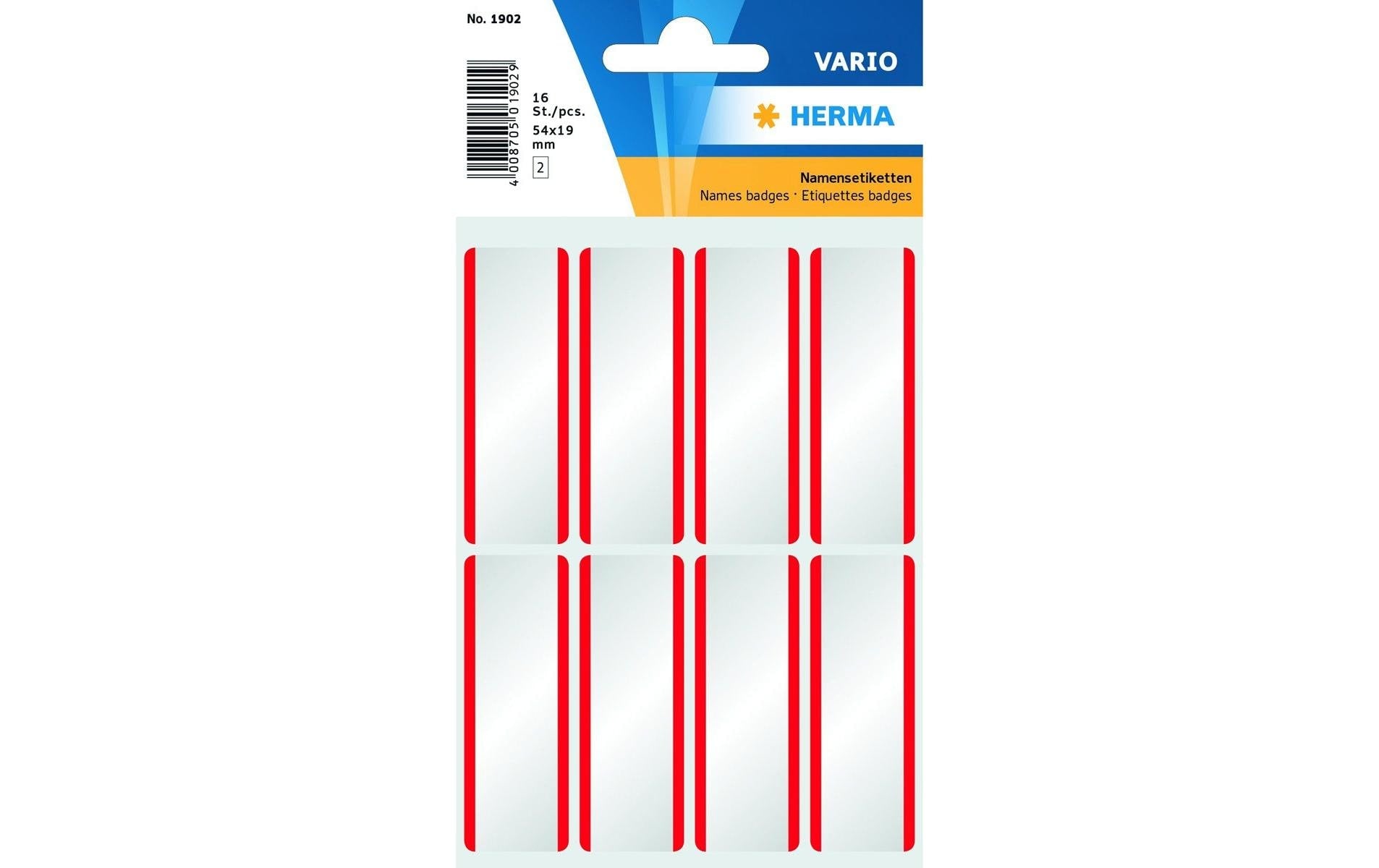 HERMA Vario Schuletiketten – Motiv Streifen Rot – 54 × 19 mm, Abgerundete Ecken, 16 Stück, 2 Bögen, Ablösbar