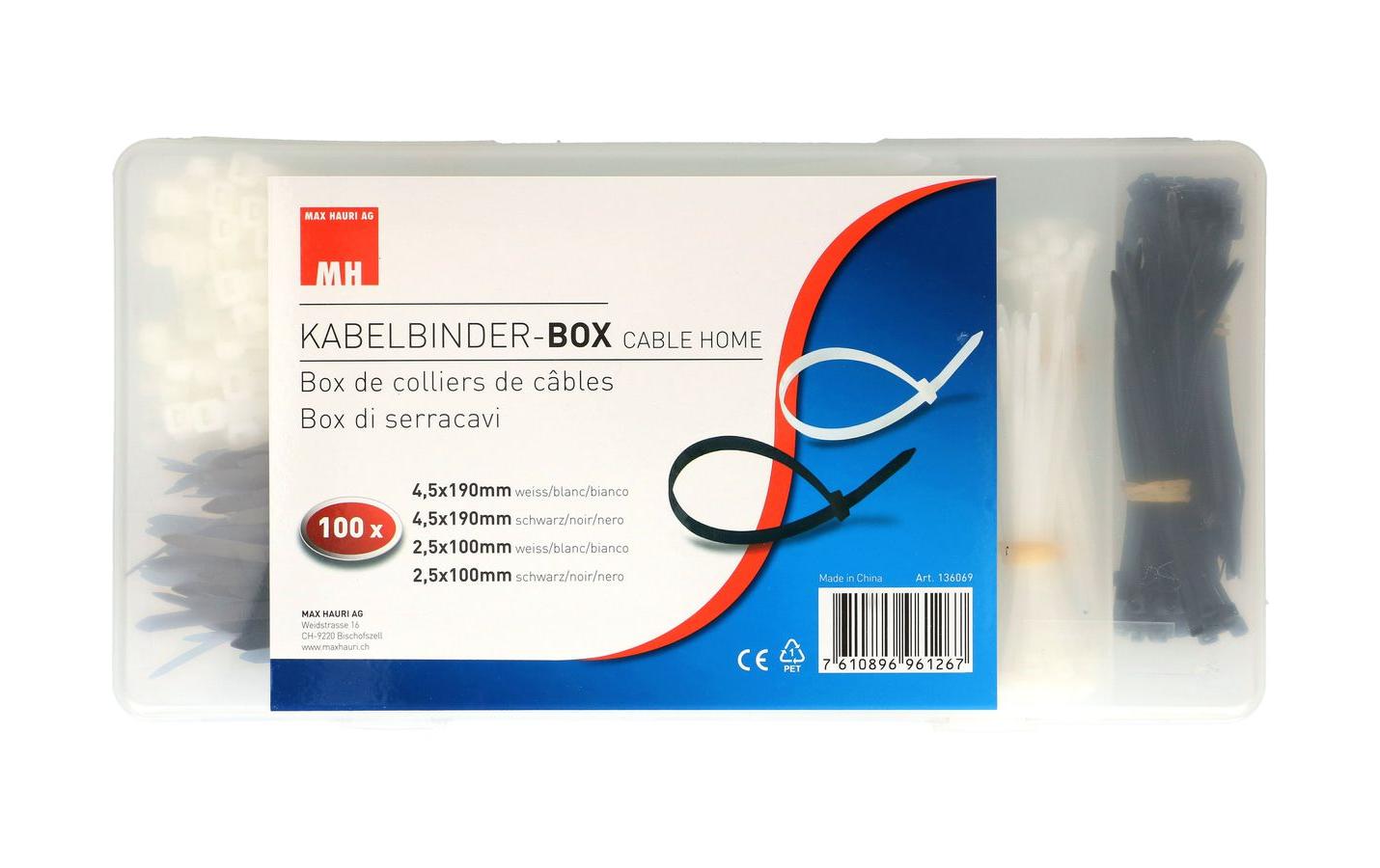 Max Hauri AG Max Hauri Kabelbinder-Set, 4,5×100 mm, 400er-Pack – Schwarz/Weiss