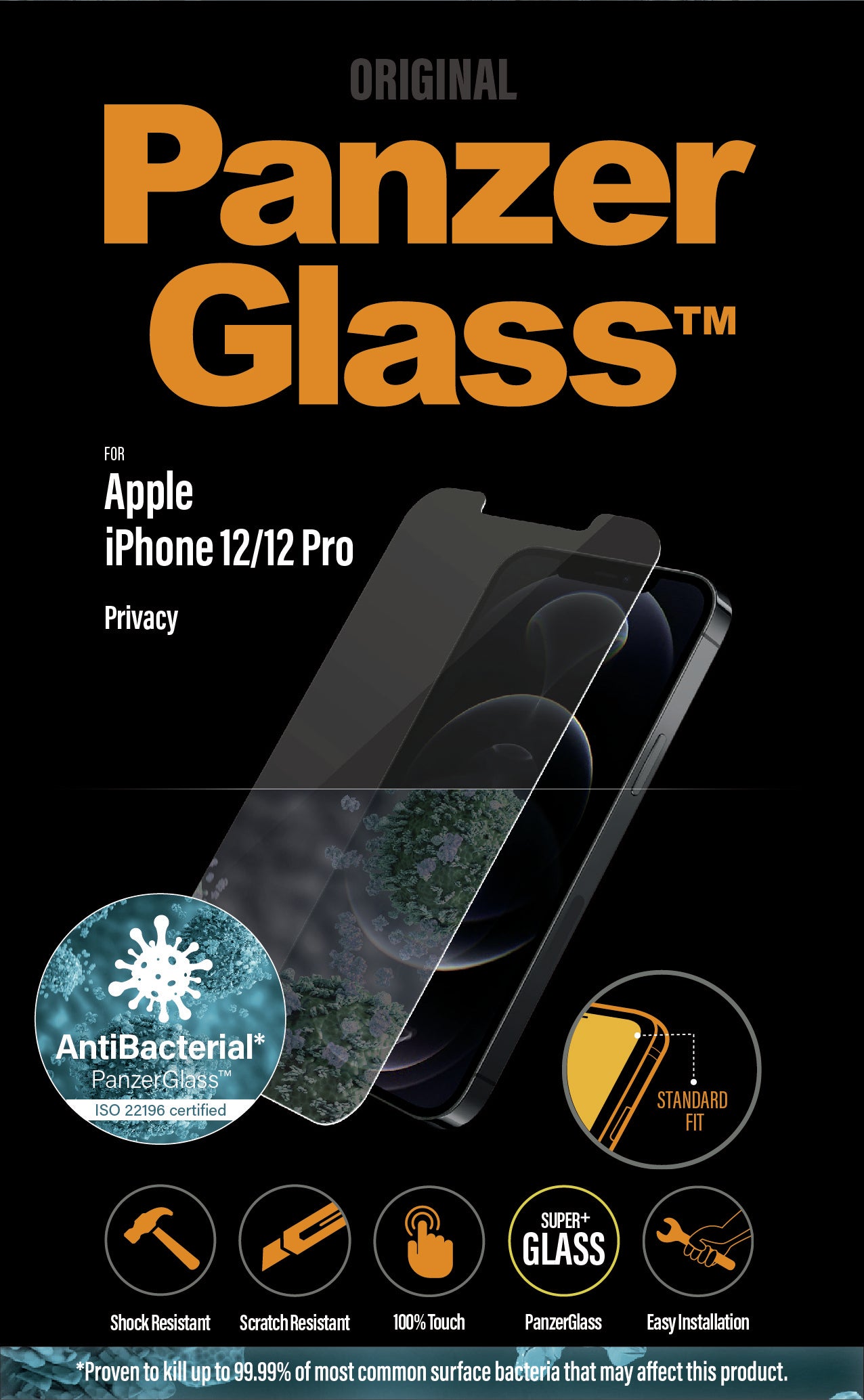 PanzerGlass Privacy-Filter (Panzerglas), Antibakteriell – für iPhone 12/12 Pro