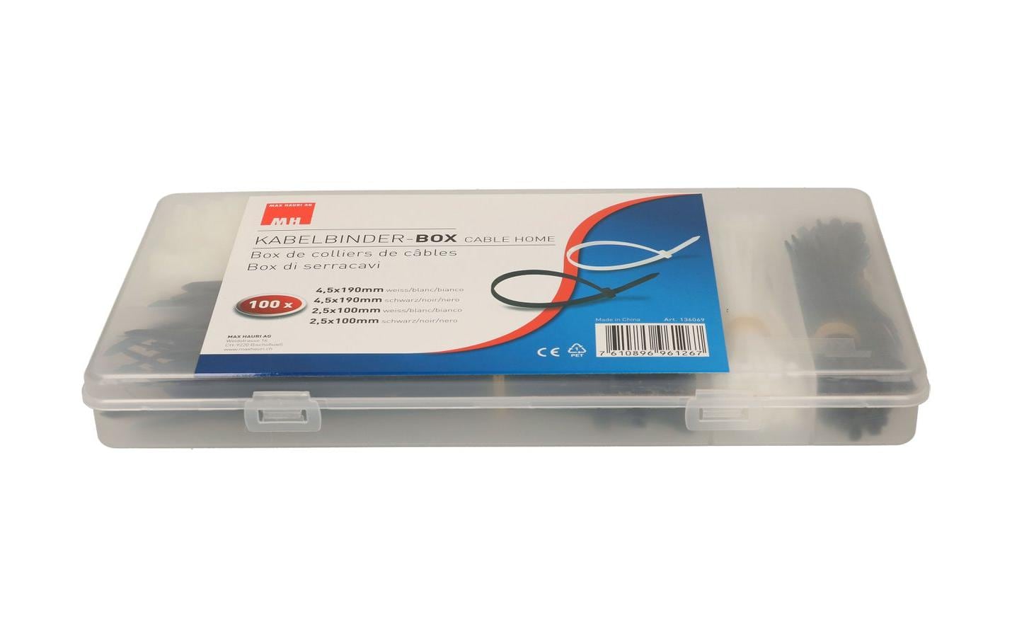 Max Hauri AG Max Hauri Kabelbinder-Set, 4,5×100 mm, 400er-Pack – Schwarz/Weiss
