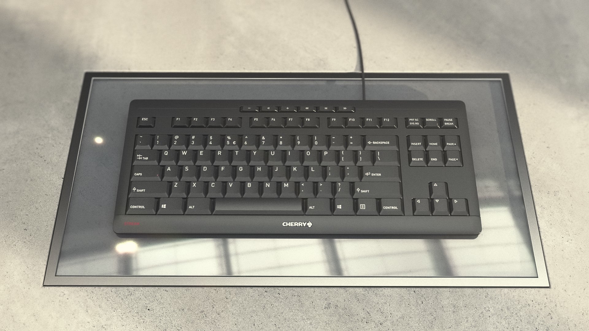 CHERRY Stream – Tastatur, kabelgebunden (USB), US-Layout (EN), TKL (ohne Ziffernblock), Scherenmechanik, ergonomisch