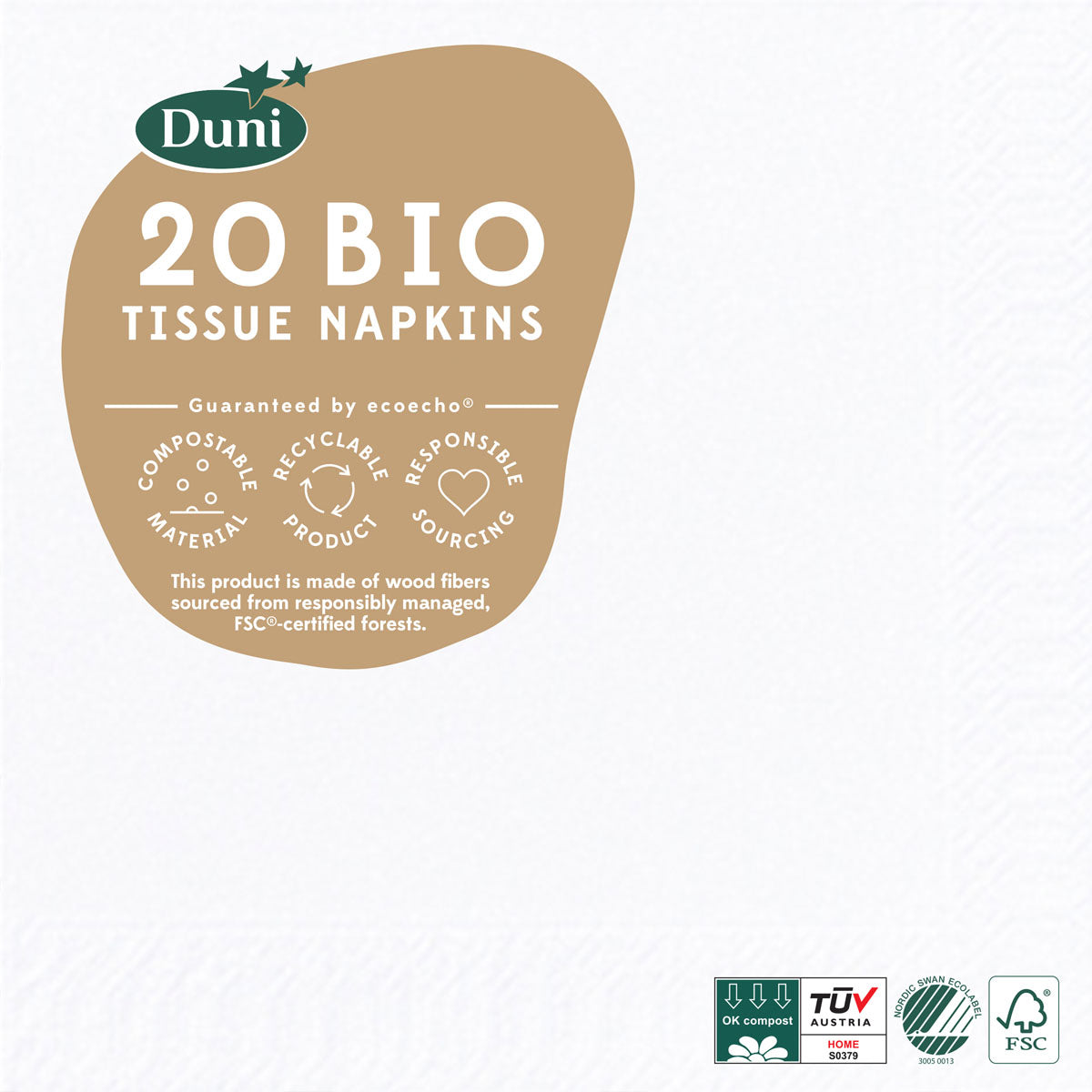 Duni Servietten – 24 × 24 cm – 3-lagig, Tissue, weiss – 20 Stk., FSC