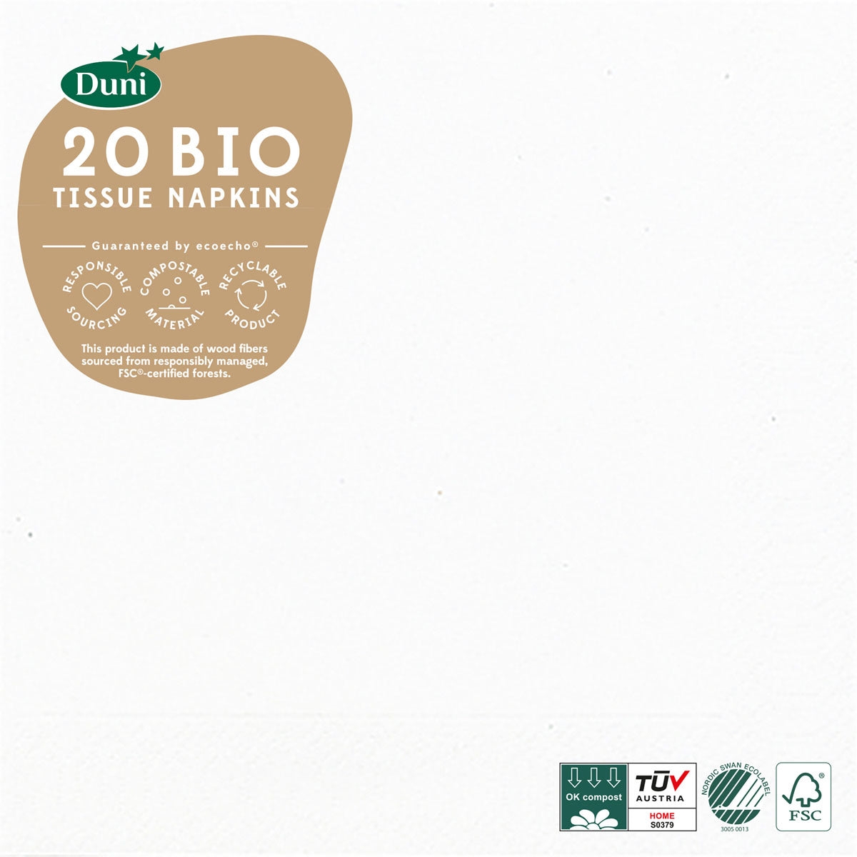 Duni Servietten – 40 × 40 cm – 3-lagig, Tissue, weiss – 20 Stk., FSC