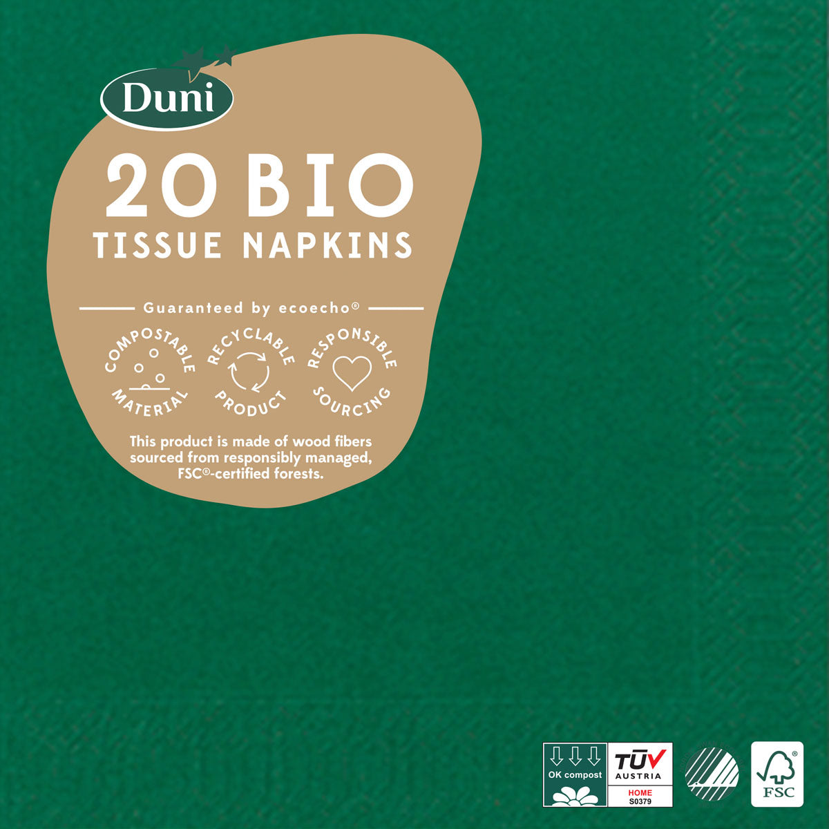 Duni Servietten dunkelgrün – 24 × 24 cm – 3-lagig, Tissue – 20 Stk., FSC