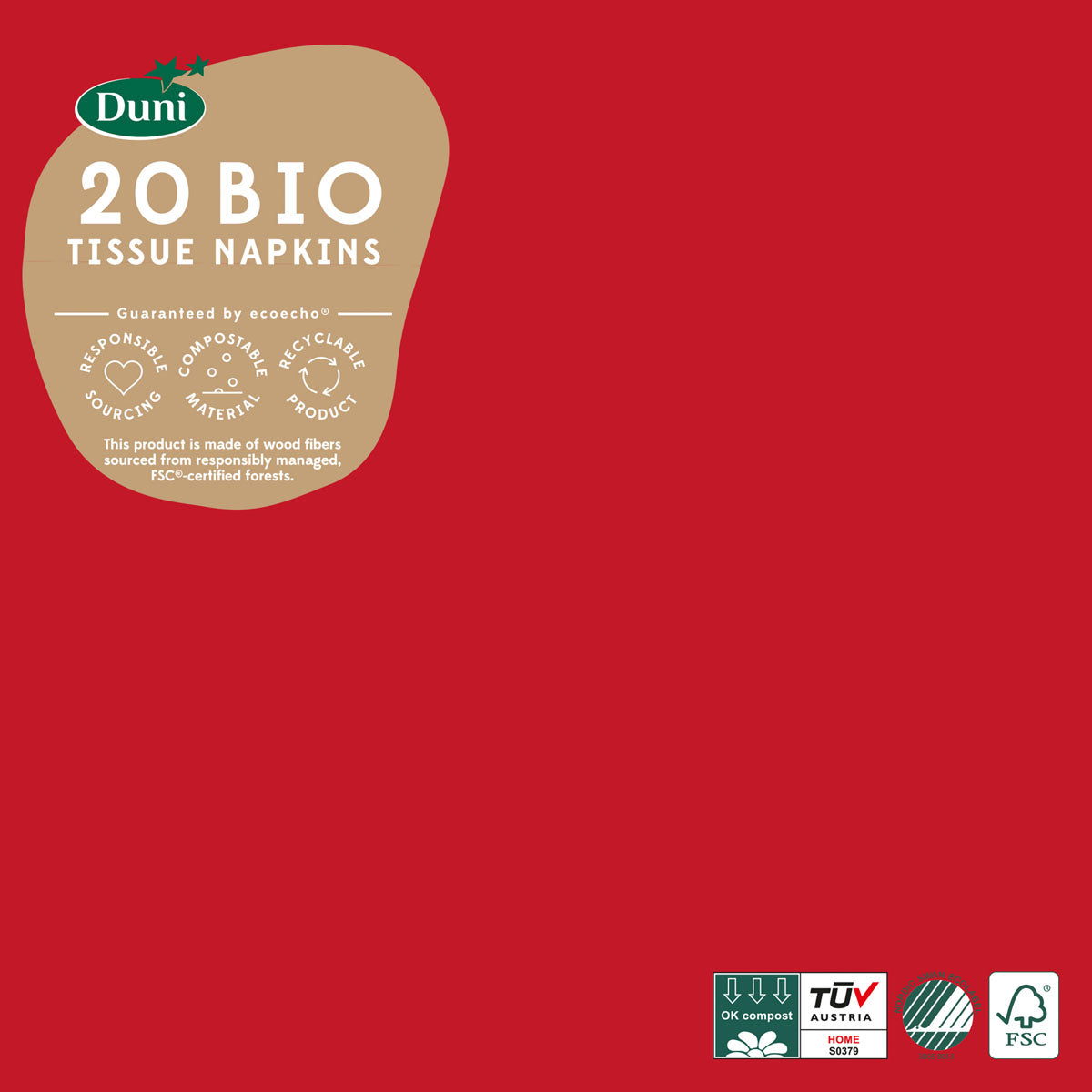 Duni Servietten – 40 × 40 cm – 3-lagig, Tissue, rot – 20 Stk., FSC