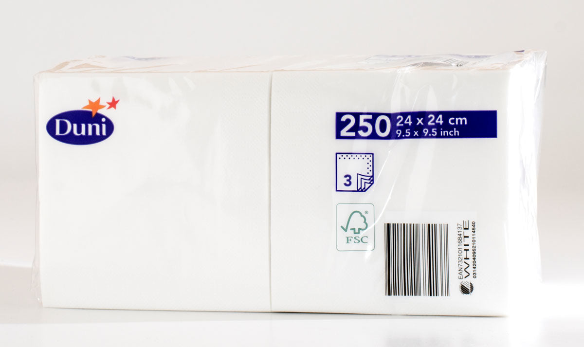 Duni Servietten weiss – 24 × 24 cm, 3-lagig – 250 Stück