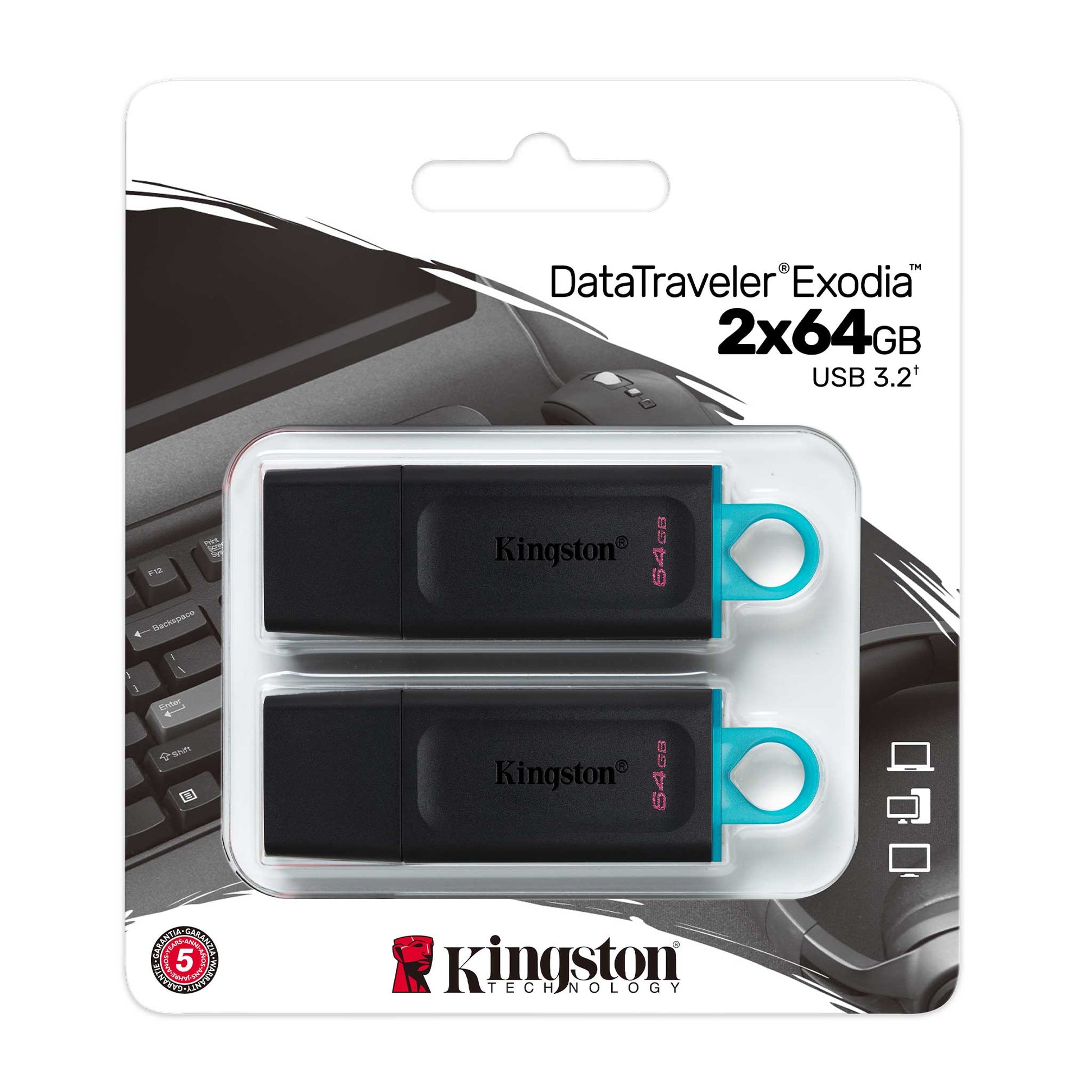 Kingston Technology Kingston DT Exodia USB-Stick – 64 GB, USB 3.2 Gen 1, Schwarz + Türkis