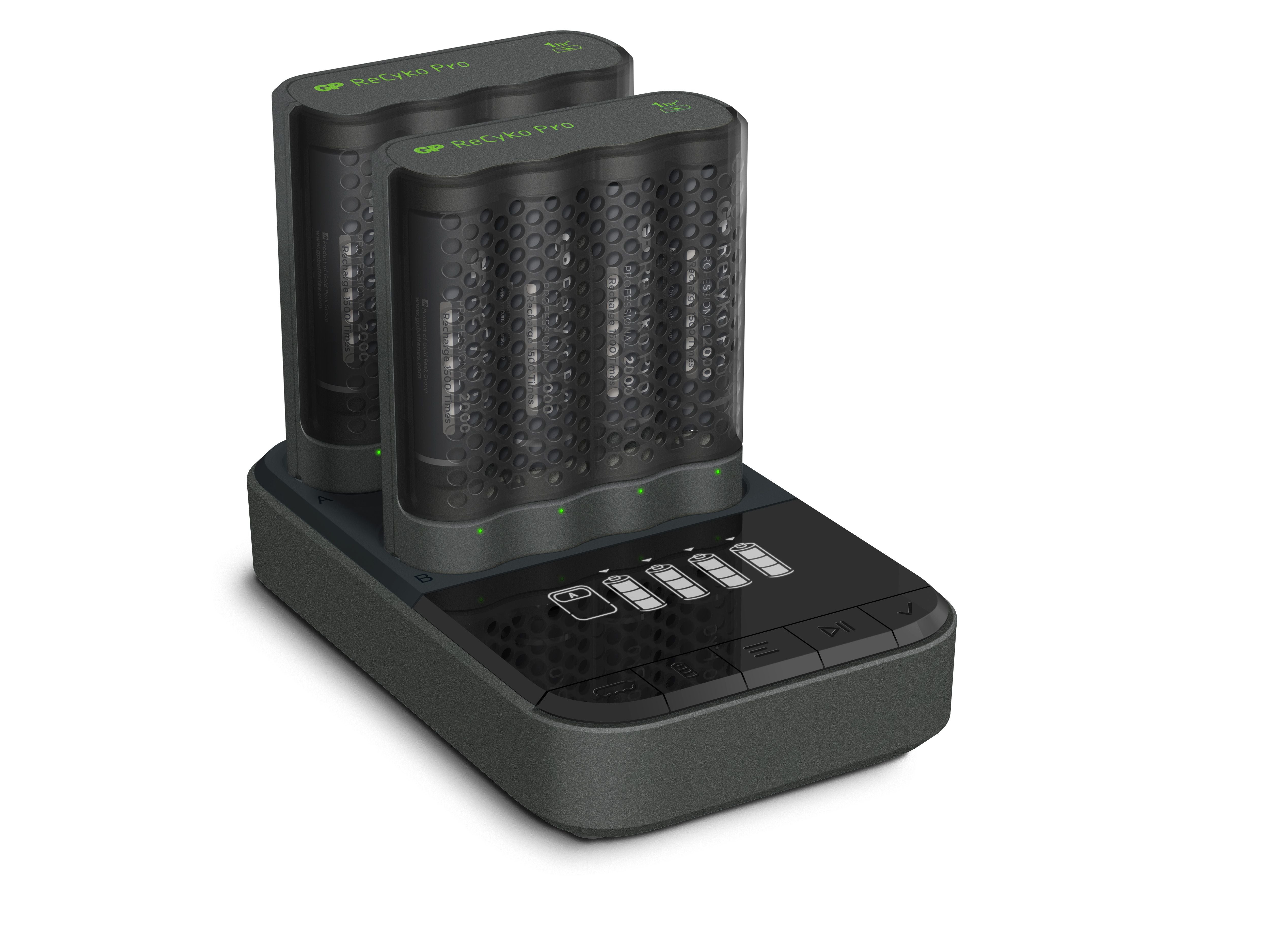 GP Batteries GP ReCyko Pro Ladestation – mit Display – für AA- und AAA-Akkus (NiMH)