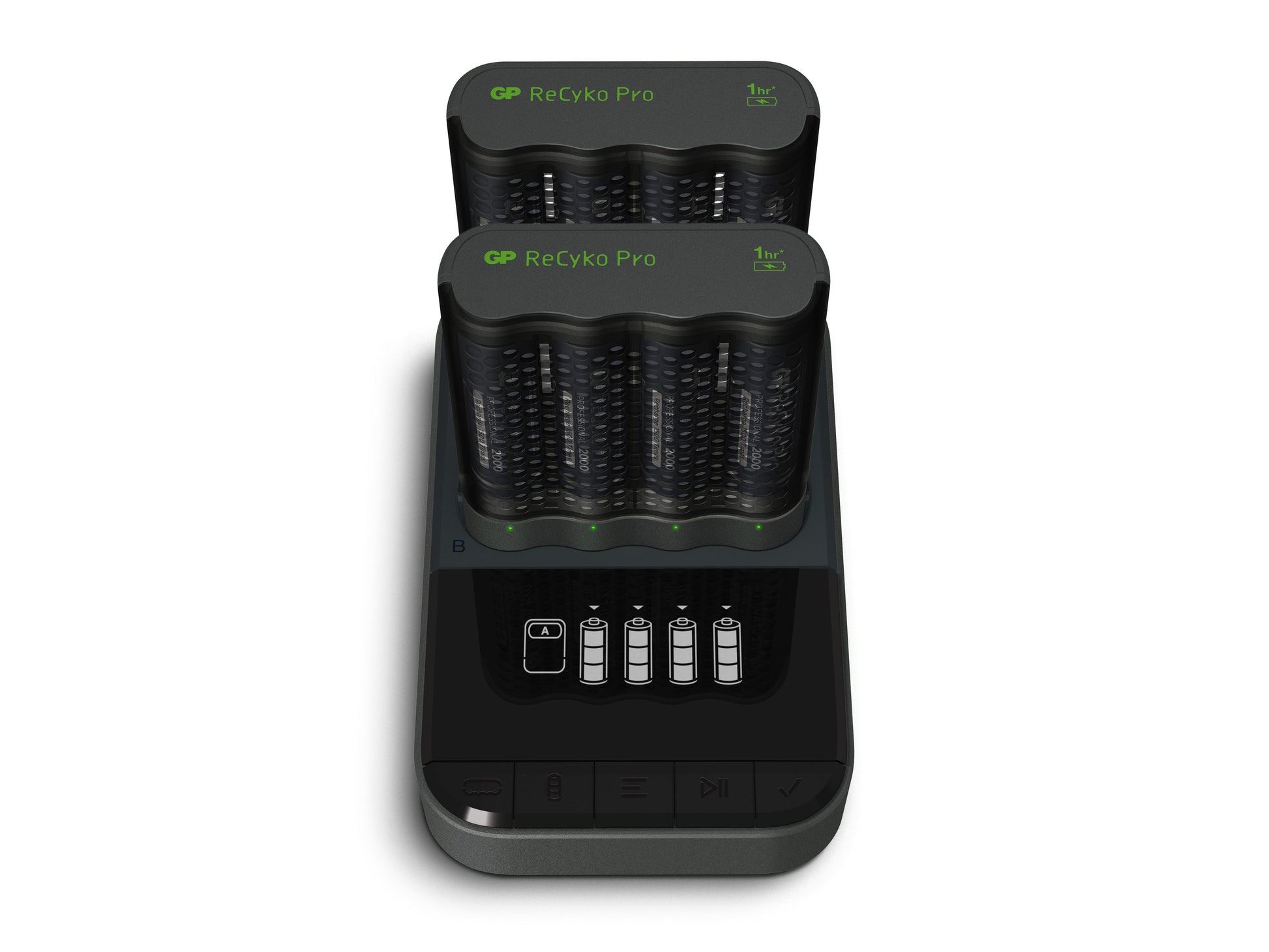 GP Batteries GP ReCyko Pro Ladestation – mit Display – für AA- und AAA-Akkus (NiMH)