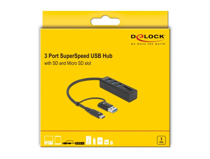 DeLOCK 63859 USB-Hub – USB-C/USB-A, 3× USB-A, SD/microSD, für Windows/Mac/ChromeOS