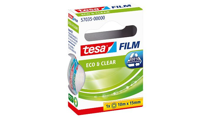 TESA Klebeband eco & clear – permanent, klar, Kunststoff, 15 mm × 10 m, Kern Ø 26 mm, 1 Rolle