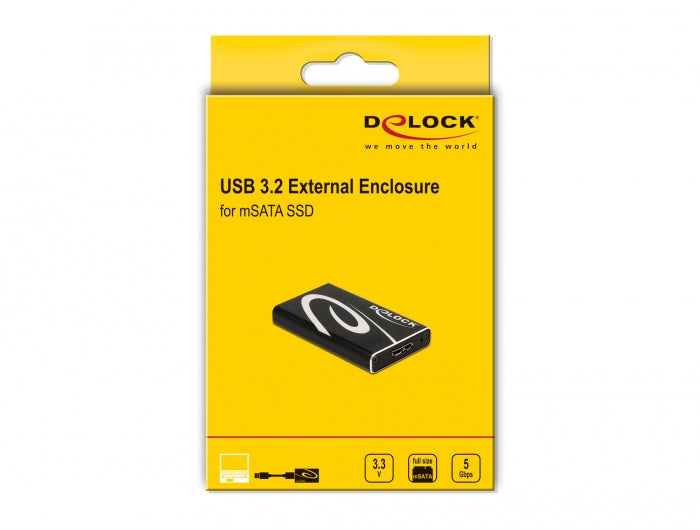 DeLOCK 1-Bay SSD-Gehäuse – USB 3.2 Gen 1 (5 Gbit/s), Micro-USB B, für mSATA