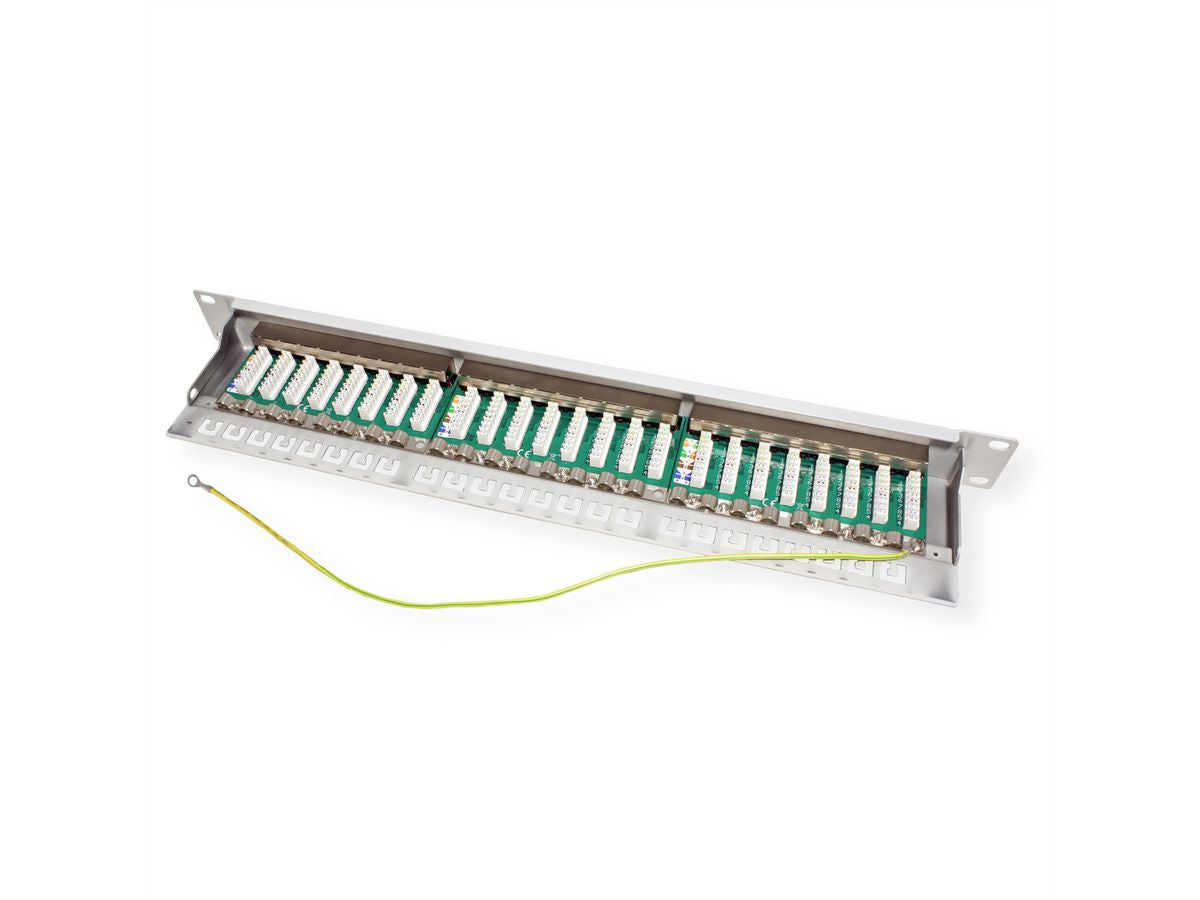 VALUE Patchpanel Cat.6A (Klasse EA) – 24× 10G, geschirmt, 19", 1U, Grau