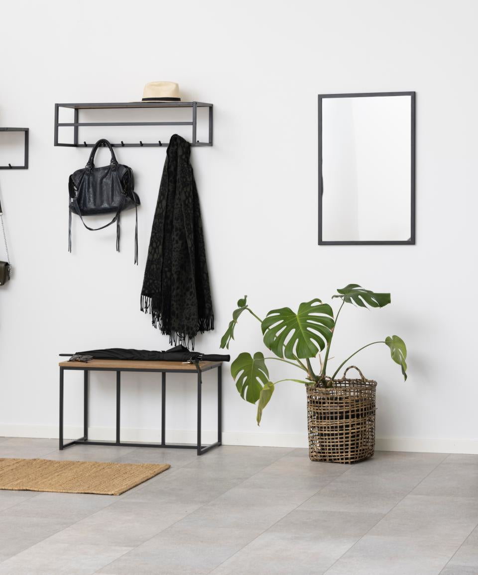 Actona Wandgarderobe – 7 Haken, Stahl/Holz, Schwarz/Natur, 77 × 28 × 22 cm