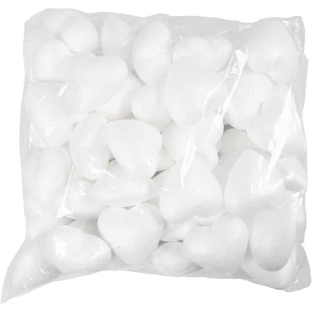 Creativ Company Styroporherz, Polystyrol, Weiss, 8 × 8 × 4,5 cm, 50 Stk.