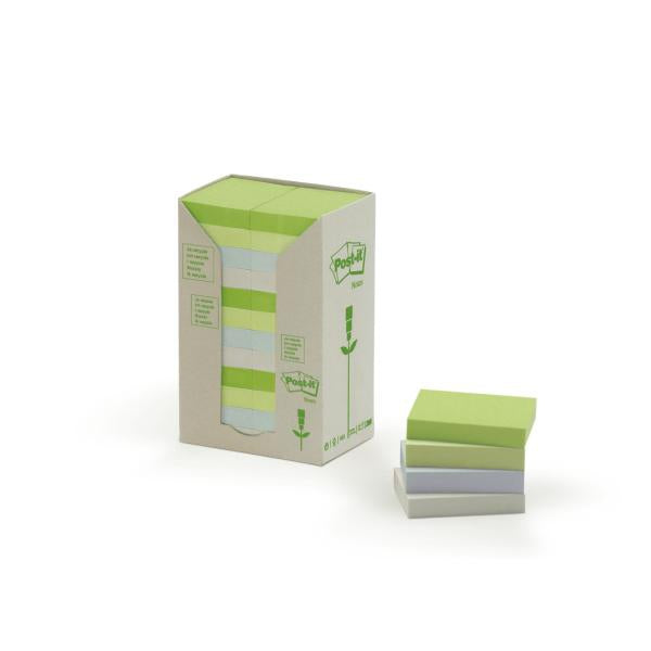 Post-it Haftnotizen Recycling Tower – 51×38 mm – sortiert, 24×100 Blatt, PEFC